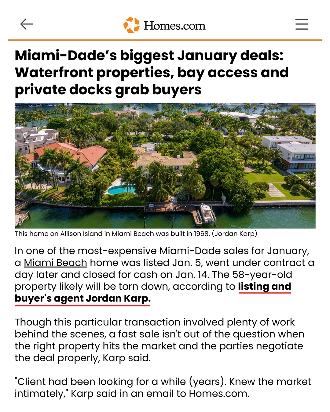 Miami-Dade's biggest January deals: Waterfront properties, bay access and private docks grab buyers