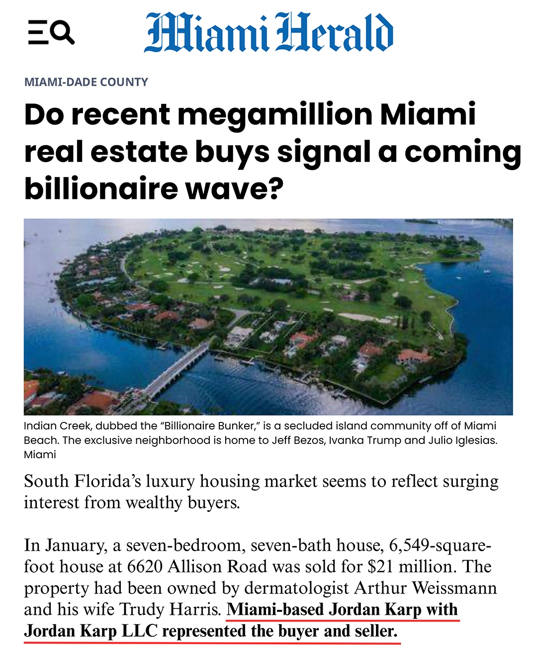 Do recent megamillion Miami real estate buys signal a coming billionaire wave?